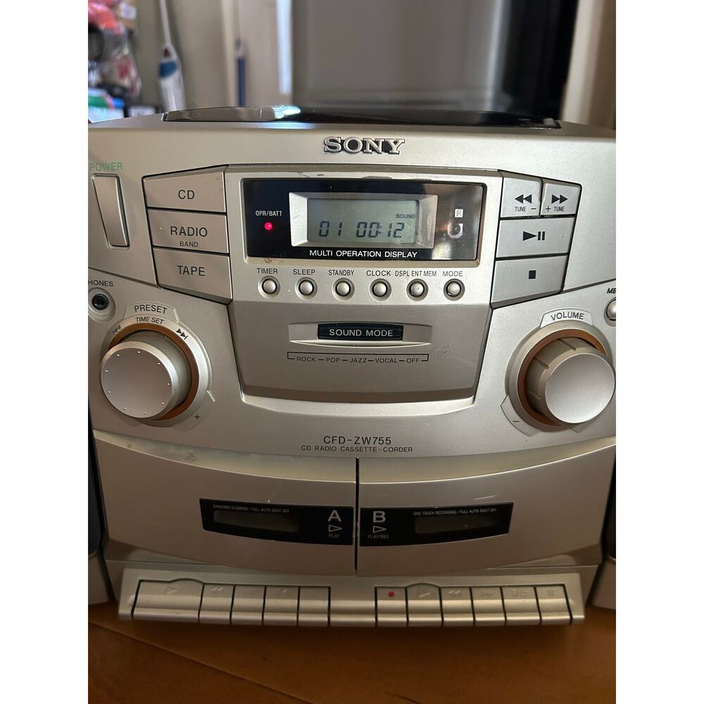 Sony CFD-ZW755 Boombox CD Radio Dual Cassette Player/Recorder TESTED